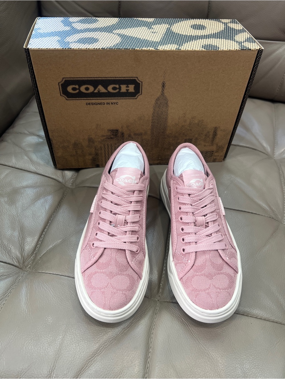 Coach women Canvas Sneaker，Pink Color